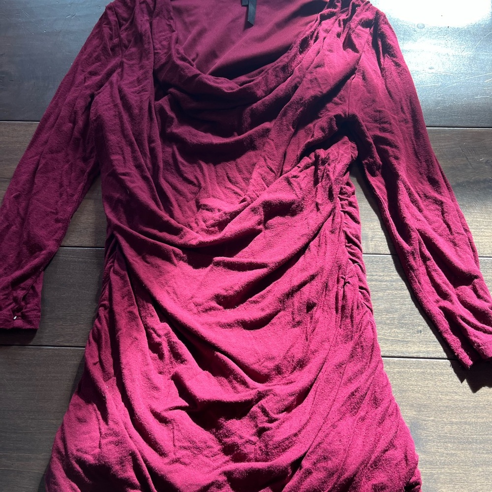 Red Ruched Cowl Neck Long Sleeve Bodycon Top